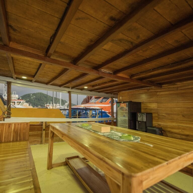 a wooden table in a room